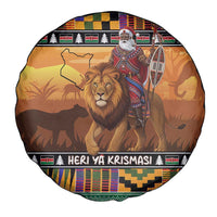 Kenya Safari Christmas Spare Tire Cover Black Santa Riding Lion - Heri ya Krismasi - Wonder Print Shop