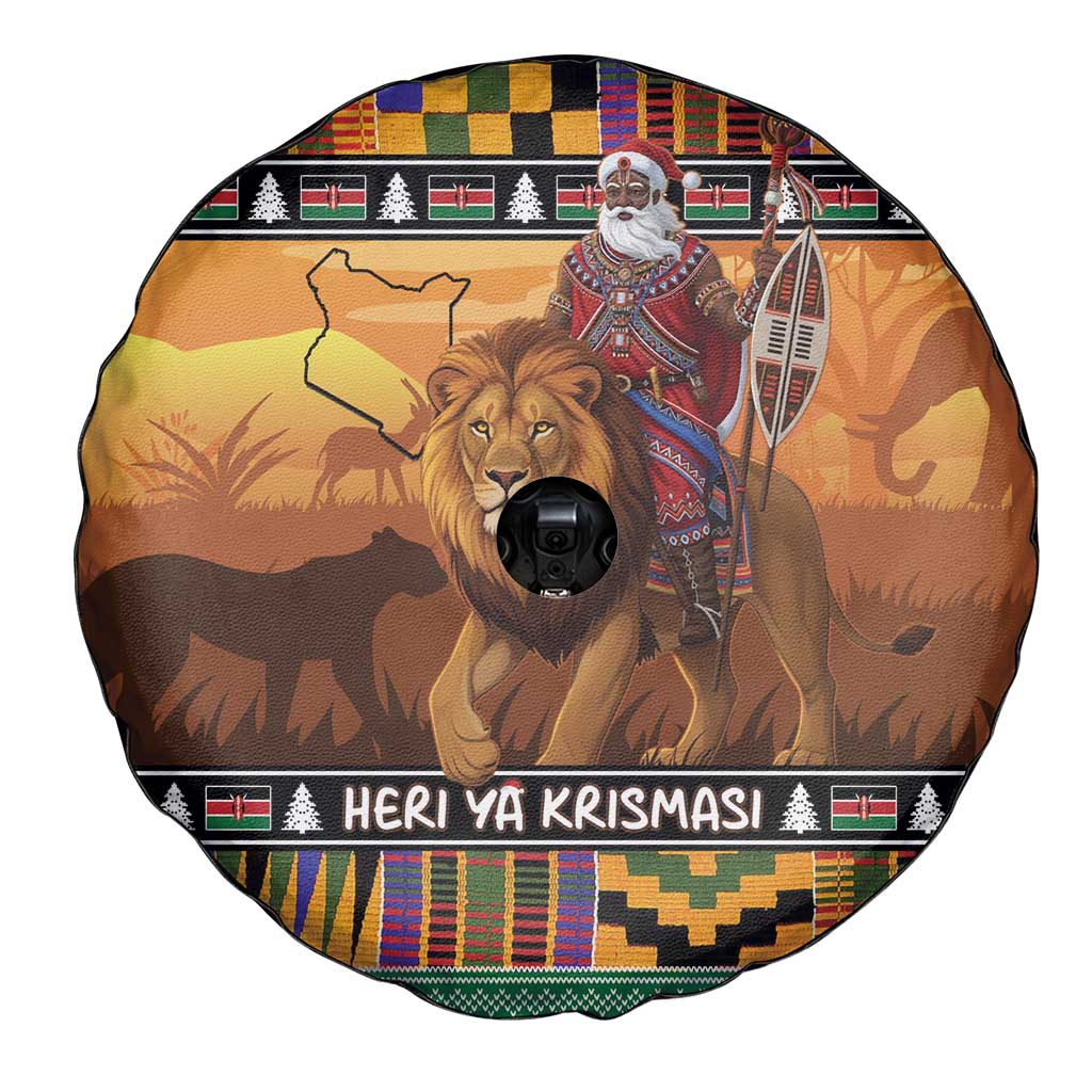 Kenya Safari Christmas Spare Tire Cover Black Santa Riding Lion - Heri ya Krismasi - Wonder Print Shop