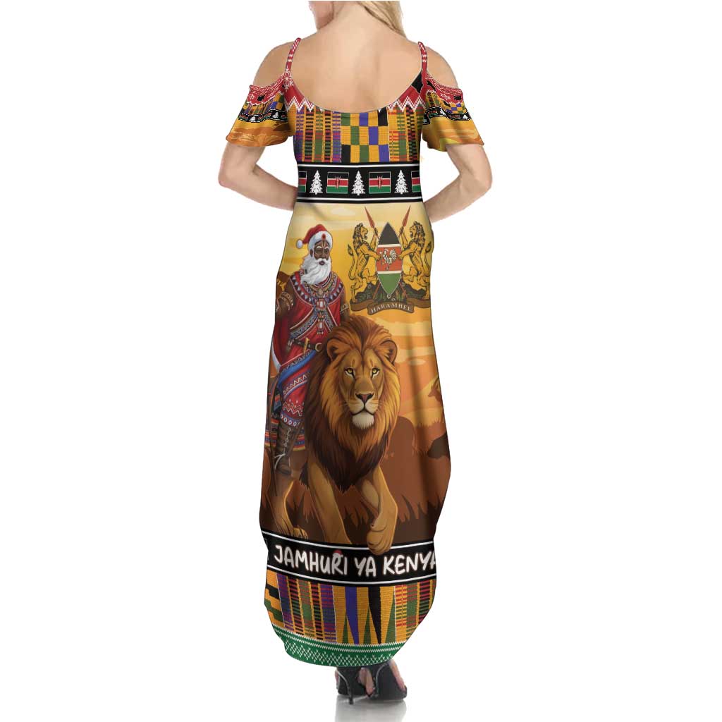Kenya Safari Christmas Summer Maxi Dress Black Santa Riding Lion - Heri ya Krismasi - Wonder Print Shop