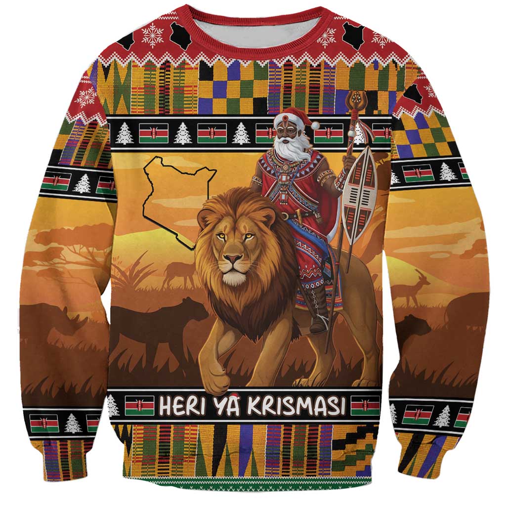 Kenya Safari Christmas Sweatshirt Black Santa Riding Lion - Heri ya Krismasi - Wonder Print Shop