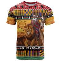 Kenya Safari Christmas T Shirt Black Santa Riding Lion - Heri ya Krismasi - Wonder Print Shop