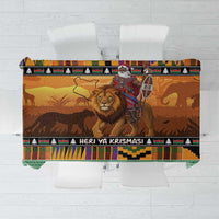 Kenya Safari Christmas Tablecloth Black Santa Riding Lion - Heri ya Krismasi - Wonder Print Shop