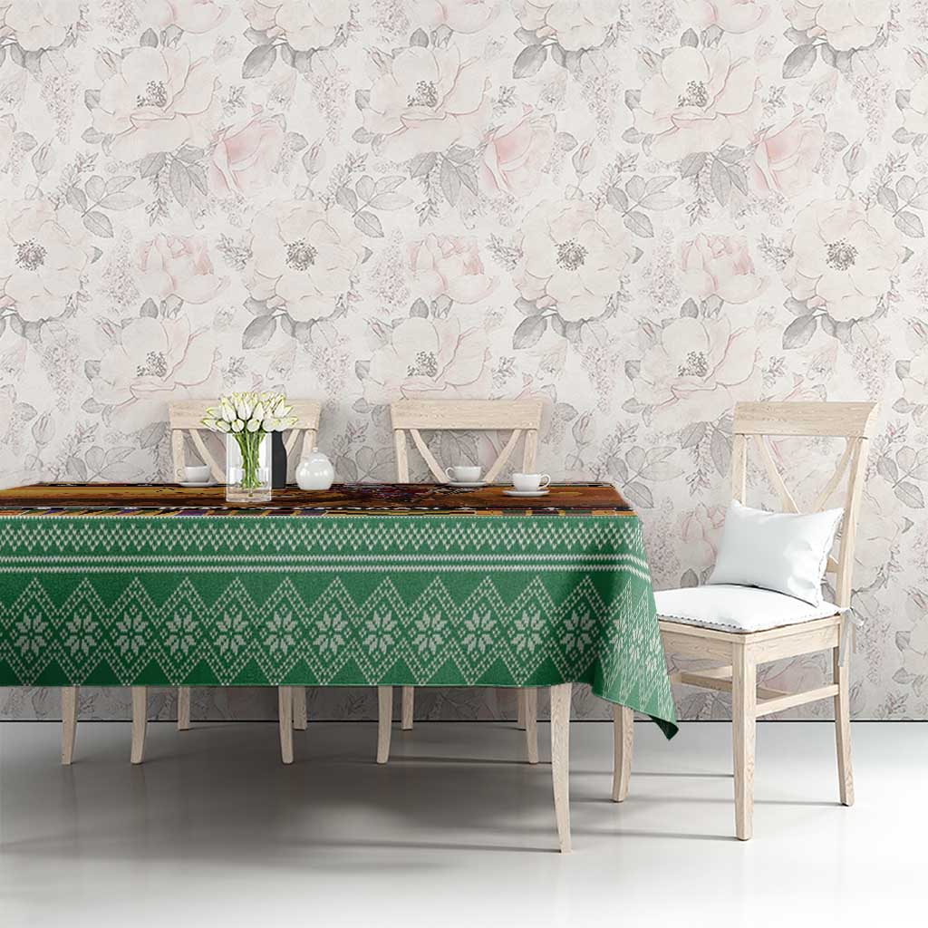 Kenya Safari Christmas Tablecloth Black Santa Riding Lion - Heri ya Krismasi - Wonder Print Shop