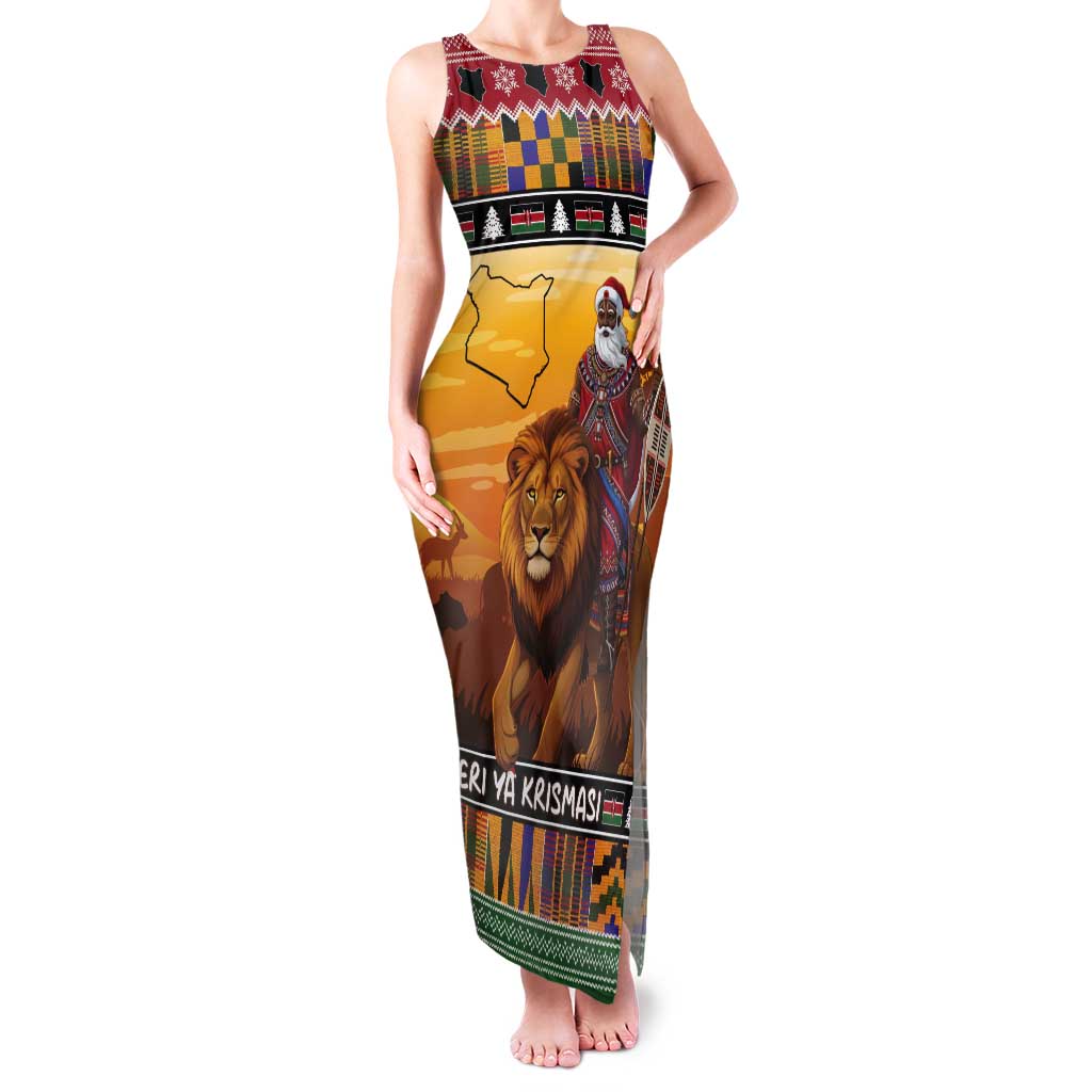 Kenya Safari Christmas Tank Maxi Dress Black Santa Riding Lion - Heri ya Krismasi - Wonder Print Shop