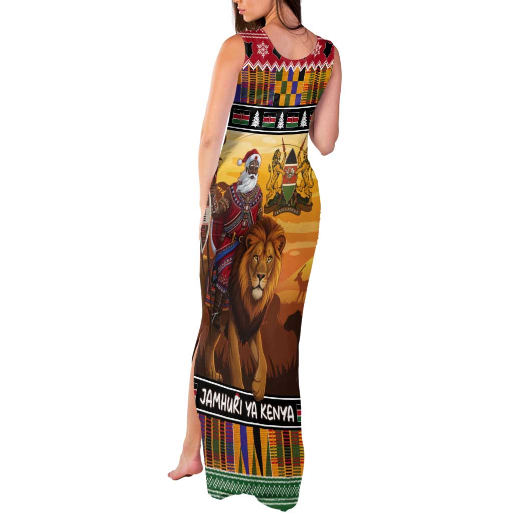 Kenya Safari Christmas Tank Maxi Dress Black Santa Riding Lion - Heri ya Krismasi - Wonder Print Shop