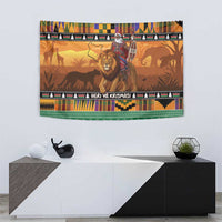 Kenya Safari Christmas Tapestry Black Santa Riding Lion - Heri ya Krismasi - Wonder Print Shop