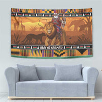 Kenya Safari Christmas Tapestry Black Santa Riding Lion - Heri ya Krismasi - Wonder Print Shop