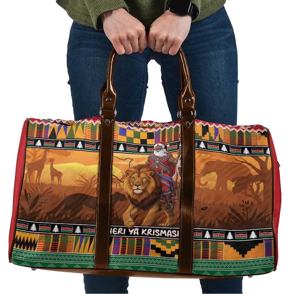Kenya Safari Christmas Travel Bag Black Santa Riding Lion - Heri ya Krismasi - Wonder Print Shop