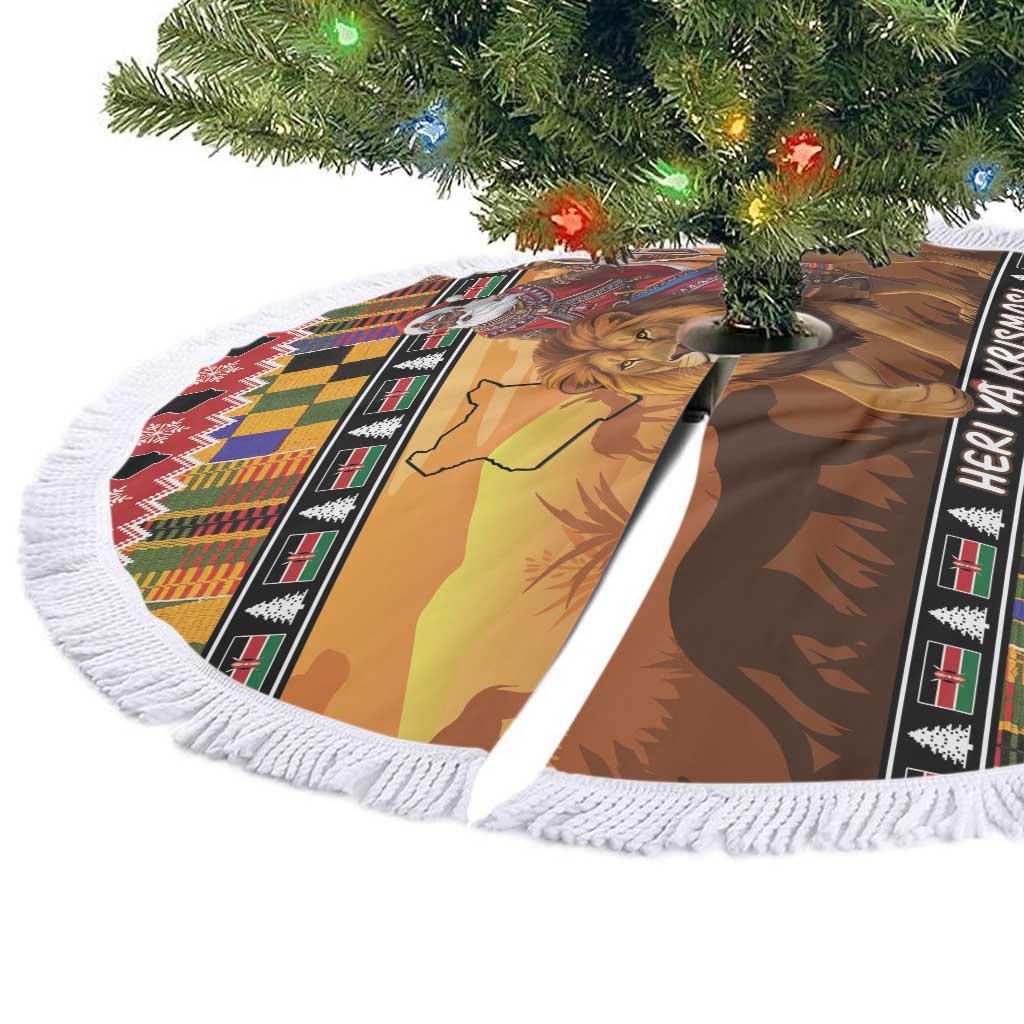 Kenya Safari Christmas Tree Skirt Black Santa Riding Lion - Heri ya Krismasi - Wonder Print Shop