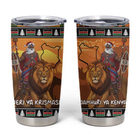Kenya Safari Christmas Tumbler Cup Black Santa Riding Lion - Heri ya Krismasi - Wonder Print Shop