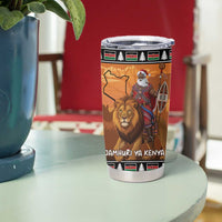Kenya Safari Christmas Tumbler Cup Black Santa Riding Lion - Heri ya Krismasi - Wonder Print Shop