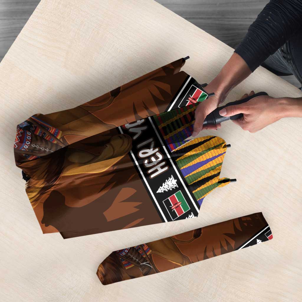 Kenya Safari Christmas Umbrella Black Santa Riding Lion - Heri ya Krismasi - Wonder Print Shop