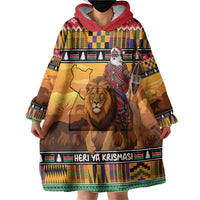 Kenya Safari Christmas Wearable Blanket Hoodie Black Santa Riding Lion - Heri ya Krismasi - Wonder Print Shop