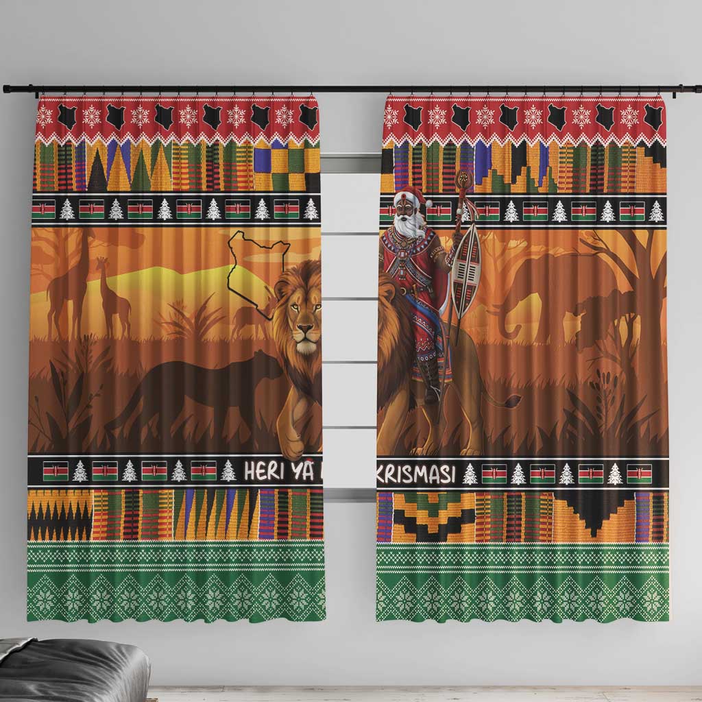 Kenya Safari Christmas Window Curtain Black Santa Riding Lion - Heri ya Krismasi - Wonder Print Shop