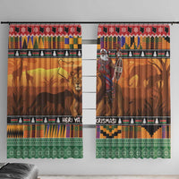 Kenya Safari Christmas Window Curtain Black Santa Riding Lion - Heri ya Krismasi - Wonder Print Shop