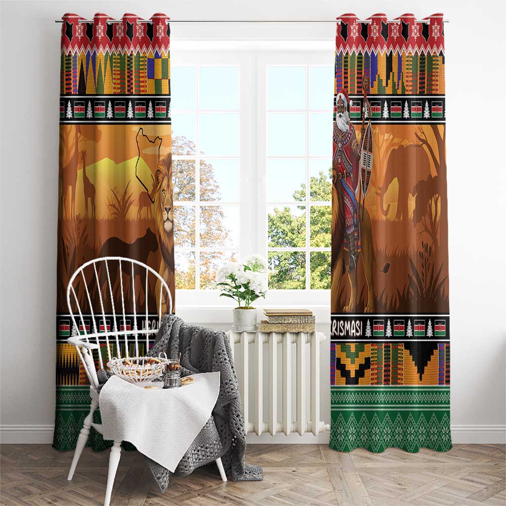 Kenya Safari Christmas Window Curtain Black Santa Riding Lion - Heri ya Krismasi - Wonder Print Shop