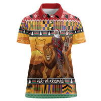 Kenya Safari Christmas Women Polo Shirt Black Santa Riding Lion - Heri ya Krismasi - Wonder Print Shop