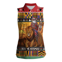 Kenya Safari Christmas Women Sleeveless Polo Shirt Black Santa Riding Lion - Heri ya Krismasi - Wonder Print Shop