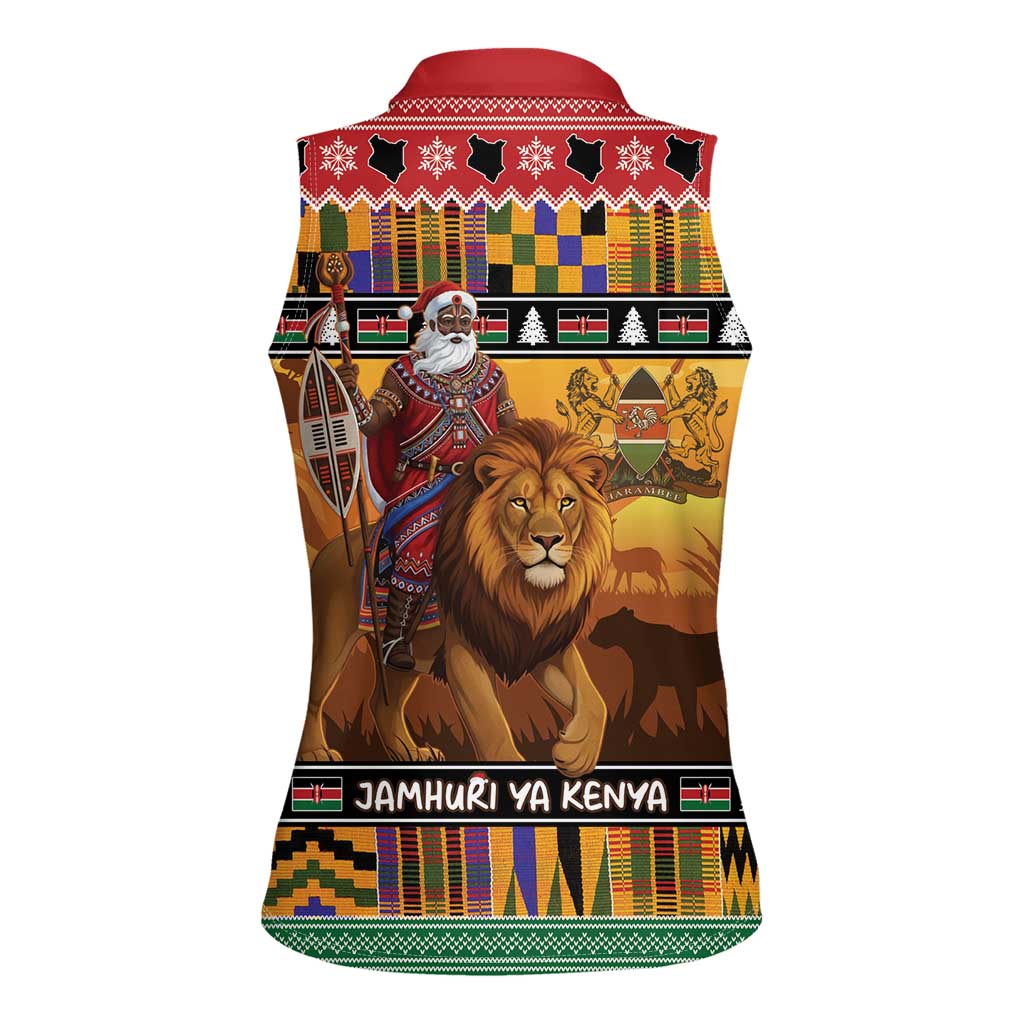 Kenya Safari Christmas Women Sleeveless Polo Shirt Black Santa Riding Lion - Heri ya Krismasi - Wonder Print Shop