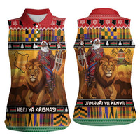 Kenya Safari Christmas Women Sleeveless Polo Shirt Black Santa Riding Lion - Heri ya Krismasi - Wonder Print Shop