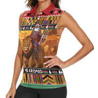 Kenya Safari Christmas Women Sleeveless Polo Shirt Black Santa Riding Lion - Heri ya Krismasi - Wonder Print Shop