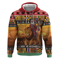 Kenya Safari Christmas Zip Hoodie Black Santa Riding Lion - Heri ya Krismasi - Wonder Print Shop