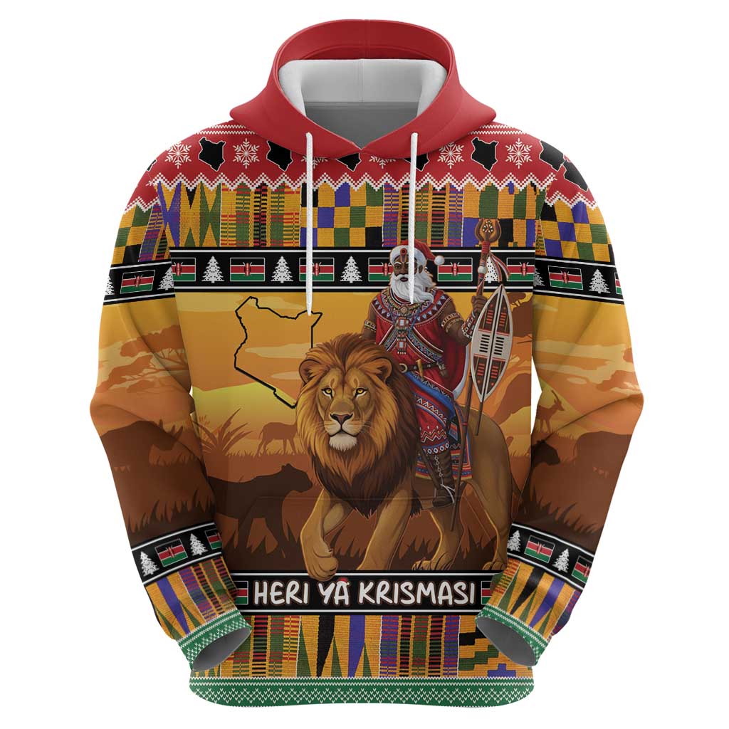Kenya Safari Christmas Zip Hoodie Black Santa Riding Lion - Heri ya Krismasi - Wonder Print Shop