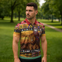 Kenya Safari Christmas Zipper Polo Shirt Black Santa Riding Lion - Heri ya Krismasi - Wonder Print Shop