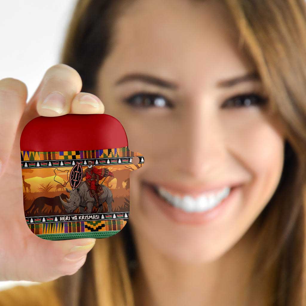 Kenya Safari Christmas AirPods Case Black Santa Riding Rhinoceros - Heri ya Krismasi - Wonder Print Shop