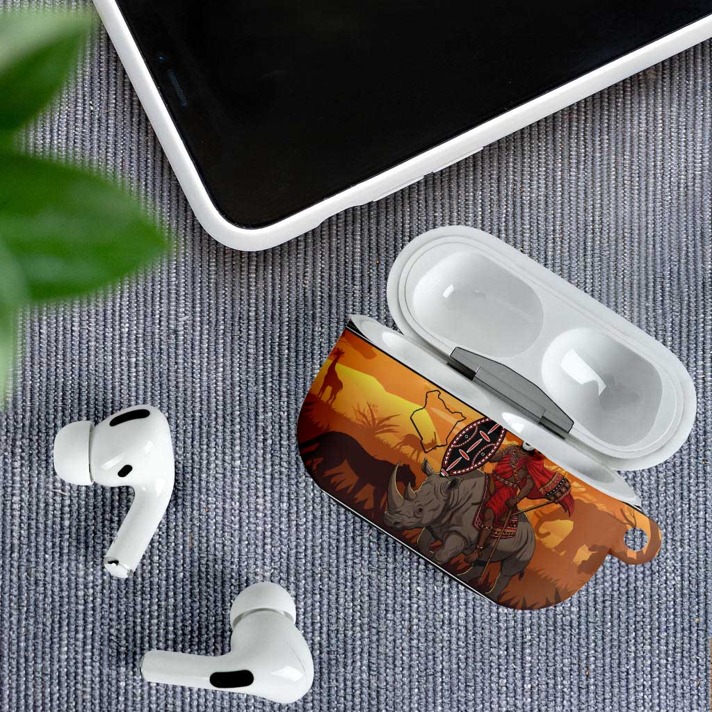 Kenya Safari Christmas AirPods Case Black Santa Riding Rhinoceros - Heri ya Krismasi - Wonder Print Shop