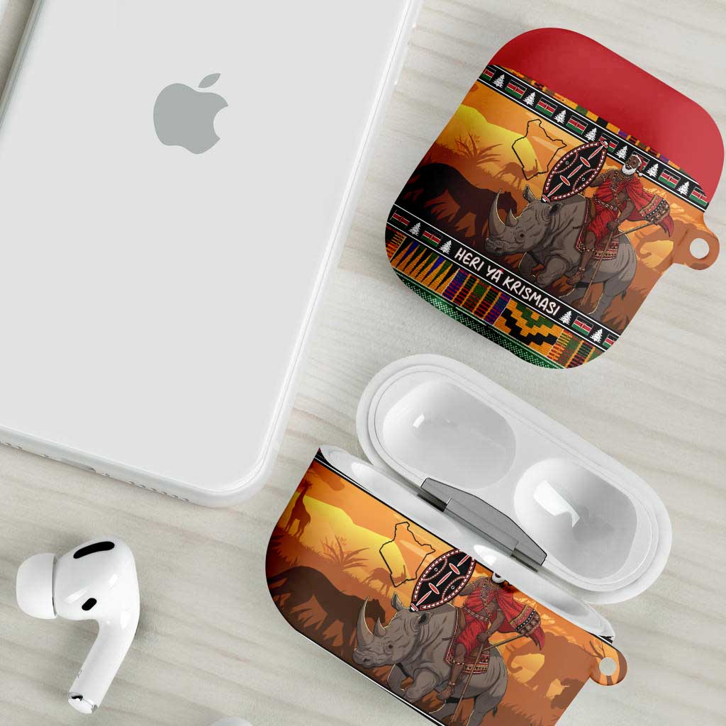 Kenya Safari Christmas AirPods Case Black Santa Riding Rhinoceros - Heri ya Krismasi - Wonder Print Shop