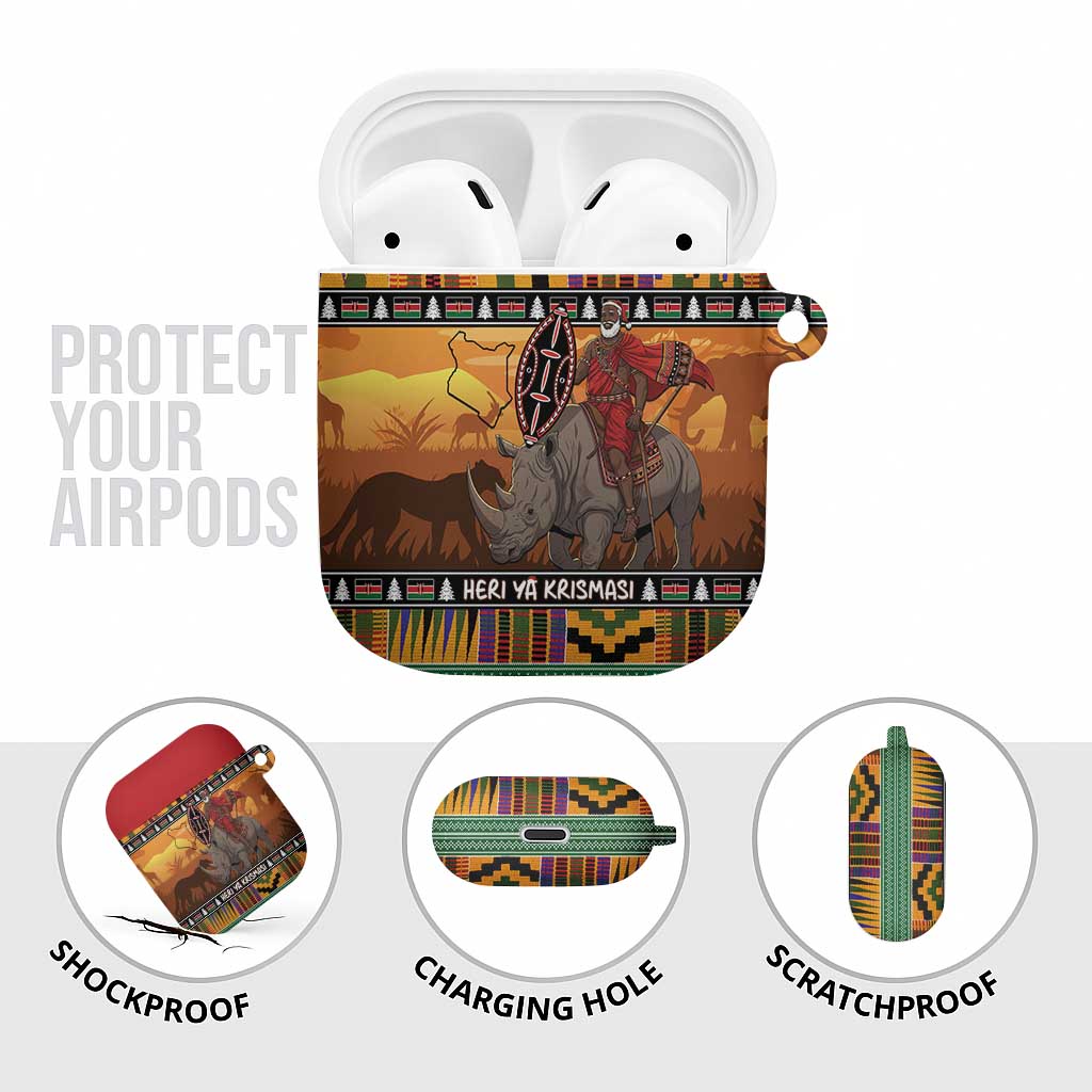 Kenya Safari Christmas AirPods Case Black Santa Riding Rhinoceros - Heri ya Krismasi - Wonder Print Shop