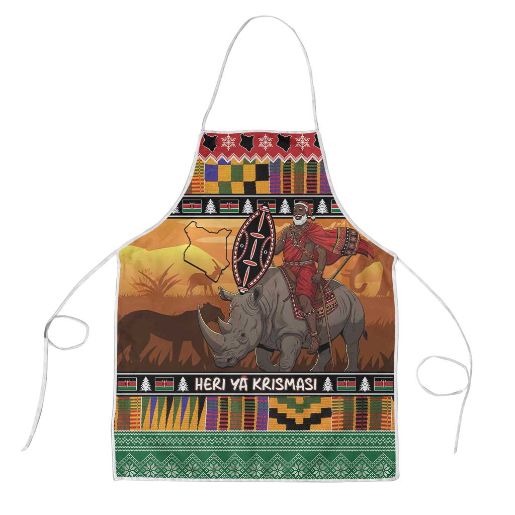 Kenya Safari Christmas Apron Black Santa Riding Rhinoceros - Heri ya Krismasi - Wonder Print Shop