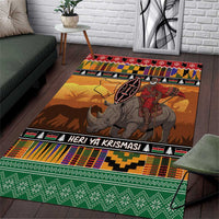 Kenya Safari Christmas Area Rug Black Santa Riding Rhinoceros - Heri ya Krismasi - Wonder Print Shop