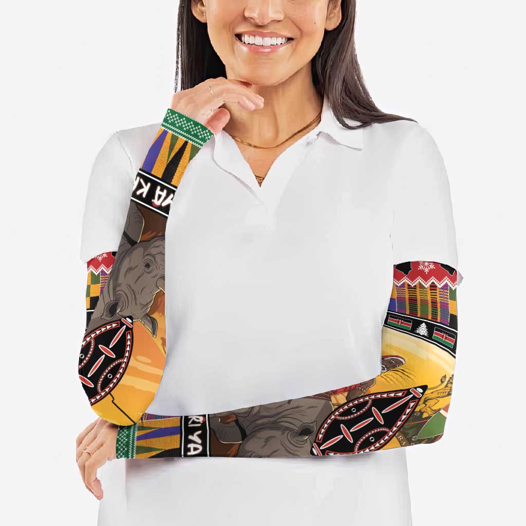 Kenya Safari Christmas Arm Sleeves Black Santa Riding Rhinoceros - Heri ya Krismasi - Wonder Print Shop