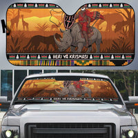 Kenya Safari Christmas Auto Sun Shade Black Santa Riding Rhinoceros - Heri ya Krismasi - Wonder Print Shop