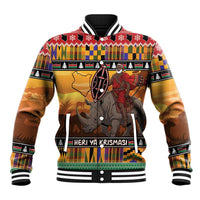 Kenya Safari Christmas Baseball Jacket Black Santa Riding Rhinoceros - Heri ya Krismasi - Wonder Print Shop