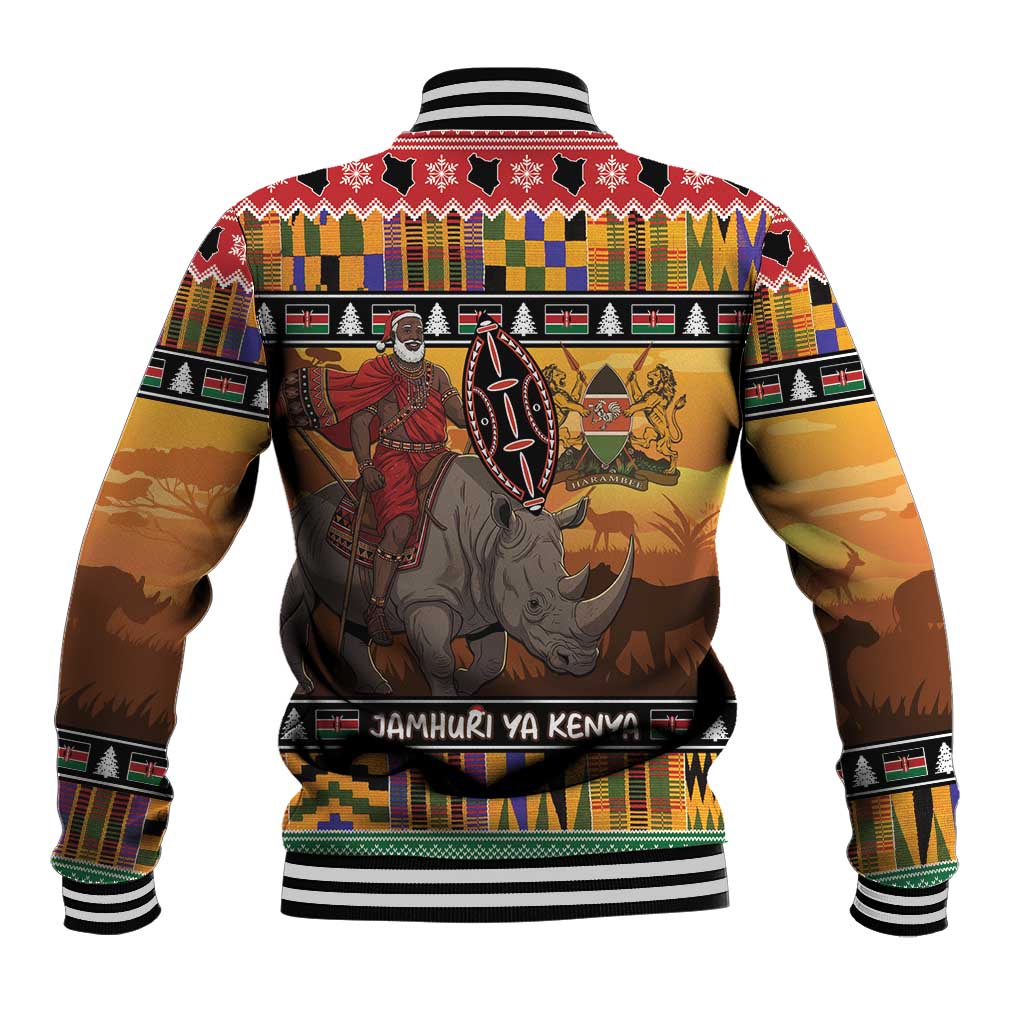 Kenya Safari Christmas Baseball Jacket Black Santa Riding Rhinoceros - Heri ya Krismasi - Wonder Print Shop