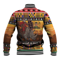 Kenya Safari Christmas Baseball Jacket Black Santa Riding Rhinoceros - Heri ya Krismasi - Wonder Print Shop