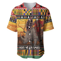 Kenya Safari Christmas Baseball Jersey Black Santa Riding Rhinoceros - Heri ya Krismasi - Wonder Print Shop