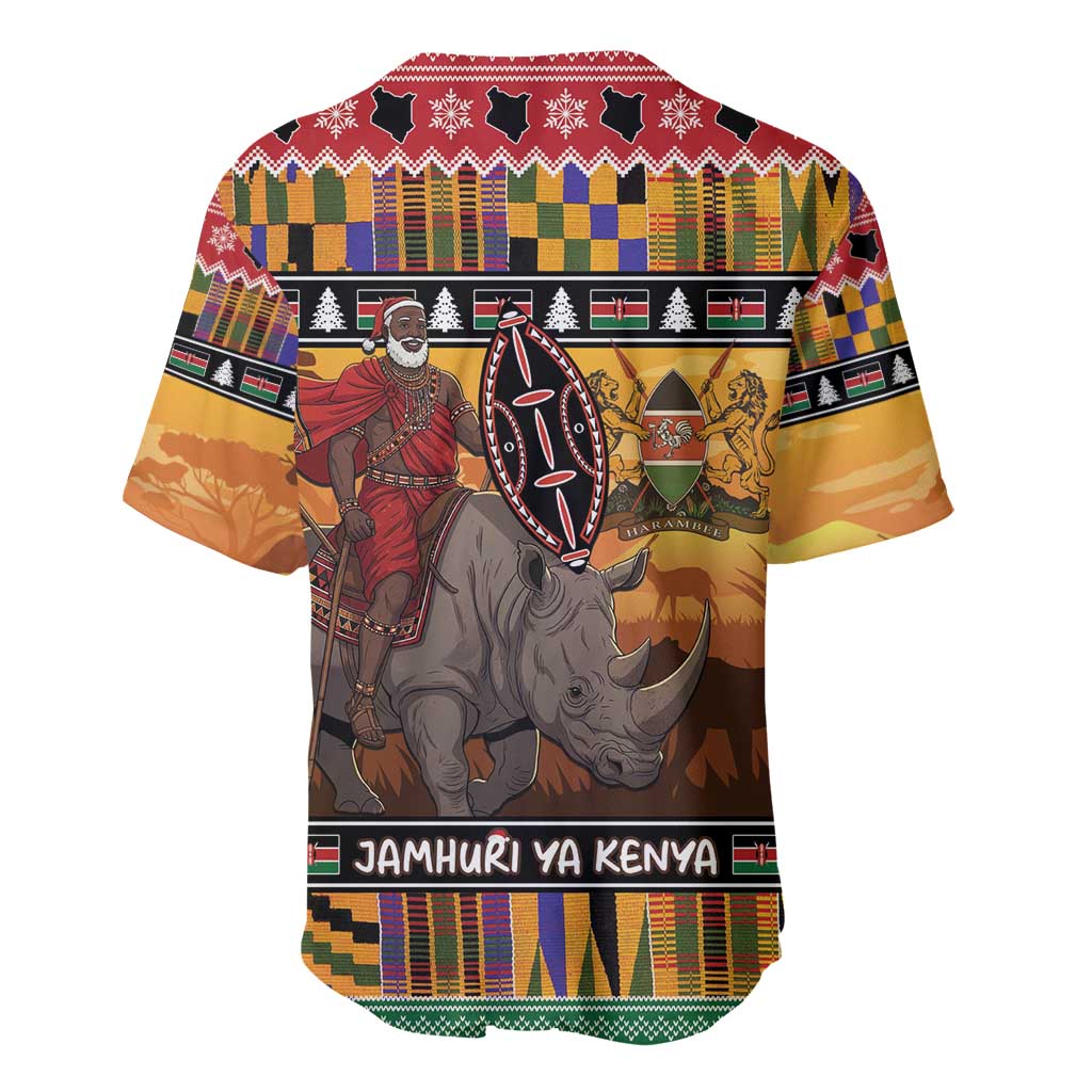Kenya Safari Christmas Baseball Jersey Black Santa Riding Rhinoceros - Heri ya Krismasi - Wonder Print Shop
