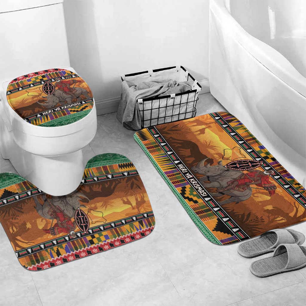 Kenya Safari Christmas Bathroom Set Black Santa Riding Rhinoceros - Heri ya Krismasi - Wonder Print Shop