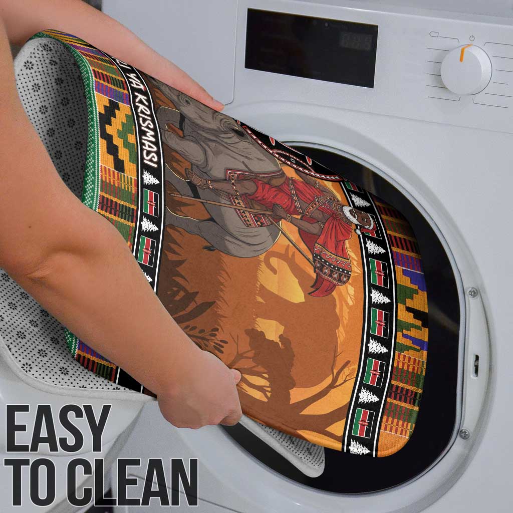 Kenya Safari Christmas Bathroom Set Black Santa Riding Rhinoceros - Heri ya Krismasi - Wonder Print Shop