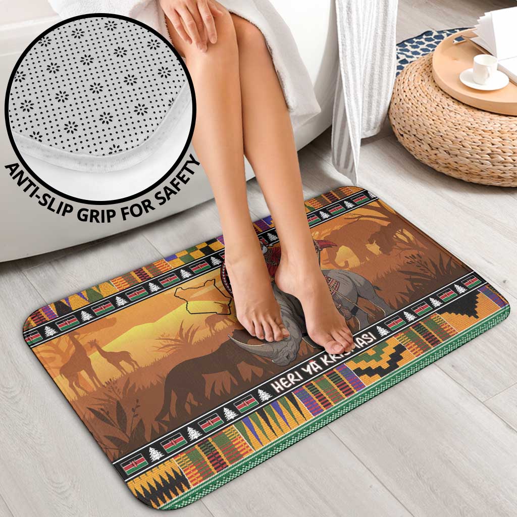 Kenya Safari Christmas Bathroom Set Black Santa Riding Rhinoceros - Heri ya Krismasi - Wonder Print Shop