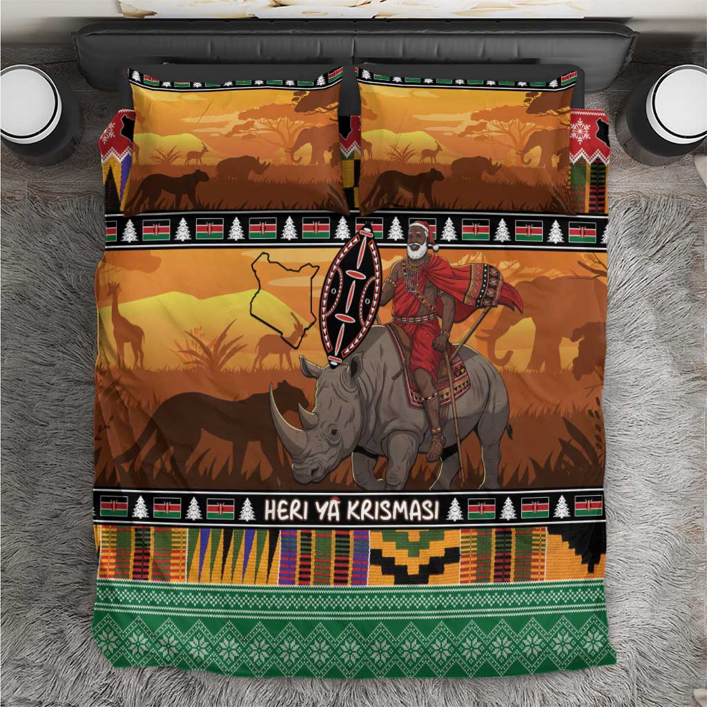 Kenya Safari Christmas Bedding Set Black Santa Riding Rhinoceros - Heri ya Krismasi - Wonder Print Shop