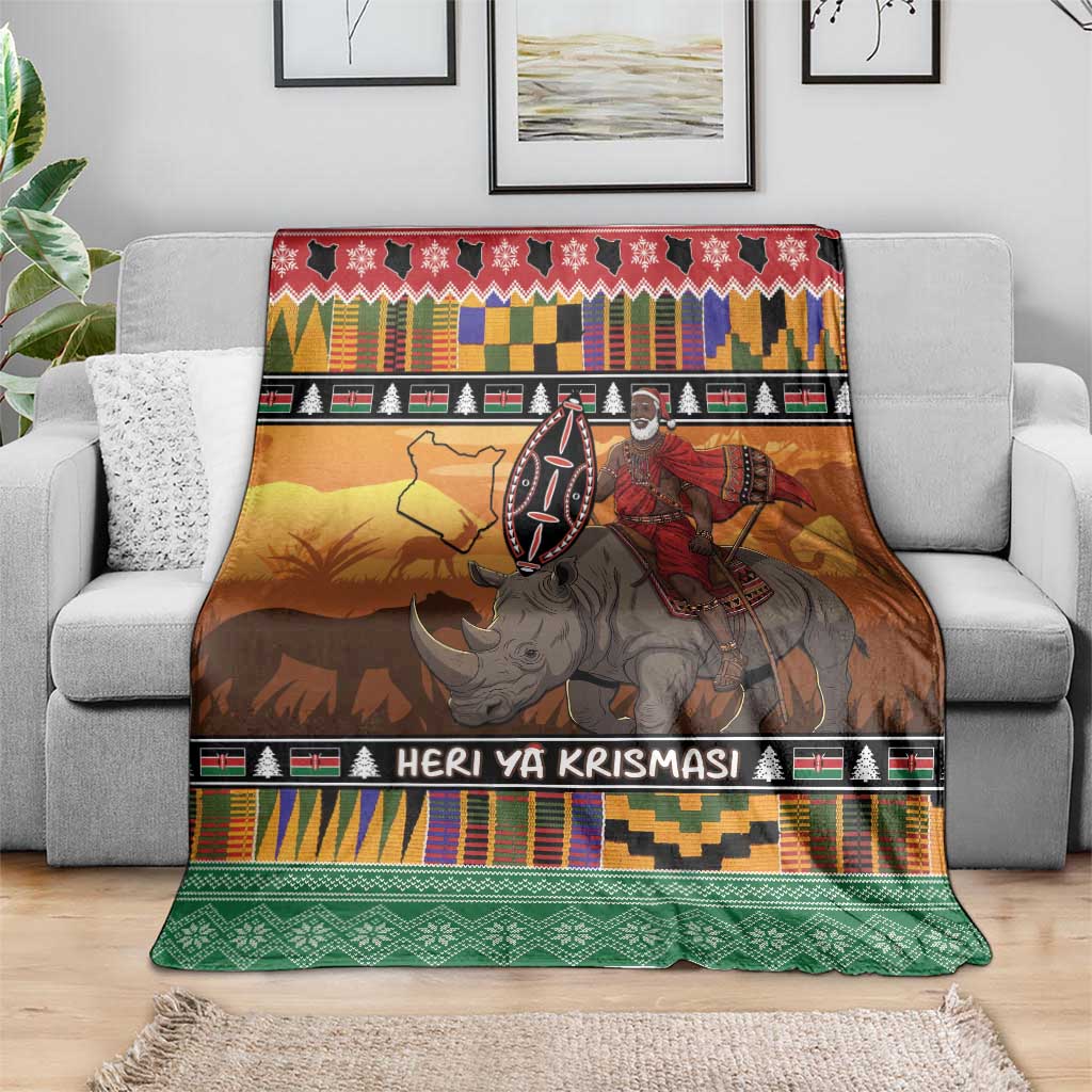 Kenya Safari Christmas Blanket Black Santa Riding Rhinoceros - Heri ya Krismasi - Wonder Print Shop