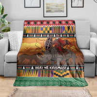 Kenya Safari Christmas Blanket Black Santa Riding Rhinoceros - Heri ya Krismasi - Wonder Print Shop