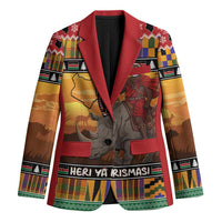 Kenya Safari Christmas Blazer Black Santa Riding Rhinoceros - Heri ya Krismasi - Wonder Print Shop