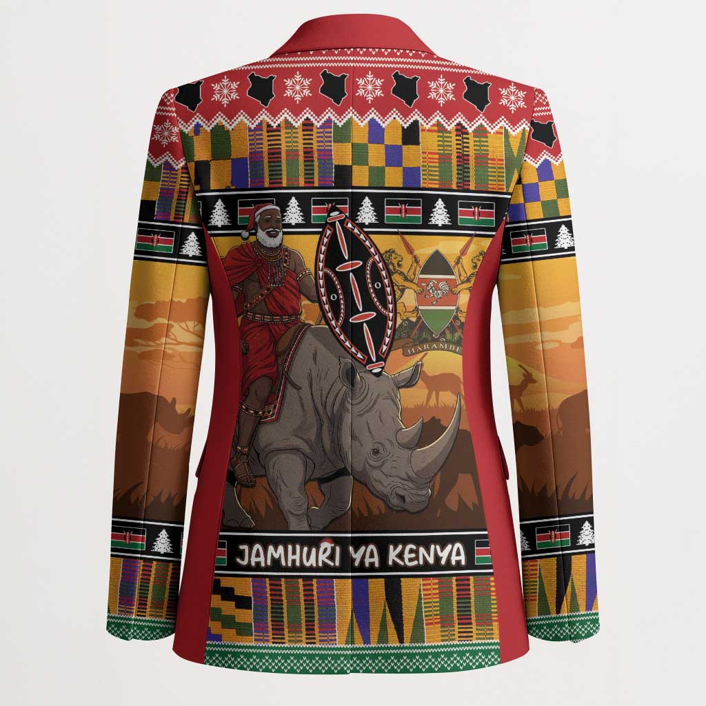 Kenya Safari Christmas Blazer Black Santa Riding Rhinoceros - Heri ya Krismasi - Wonder Print Shop