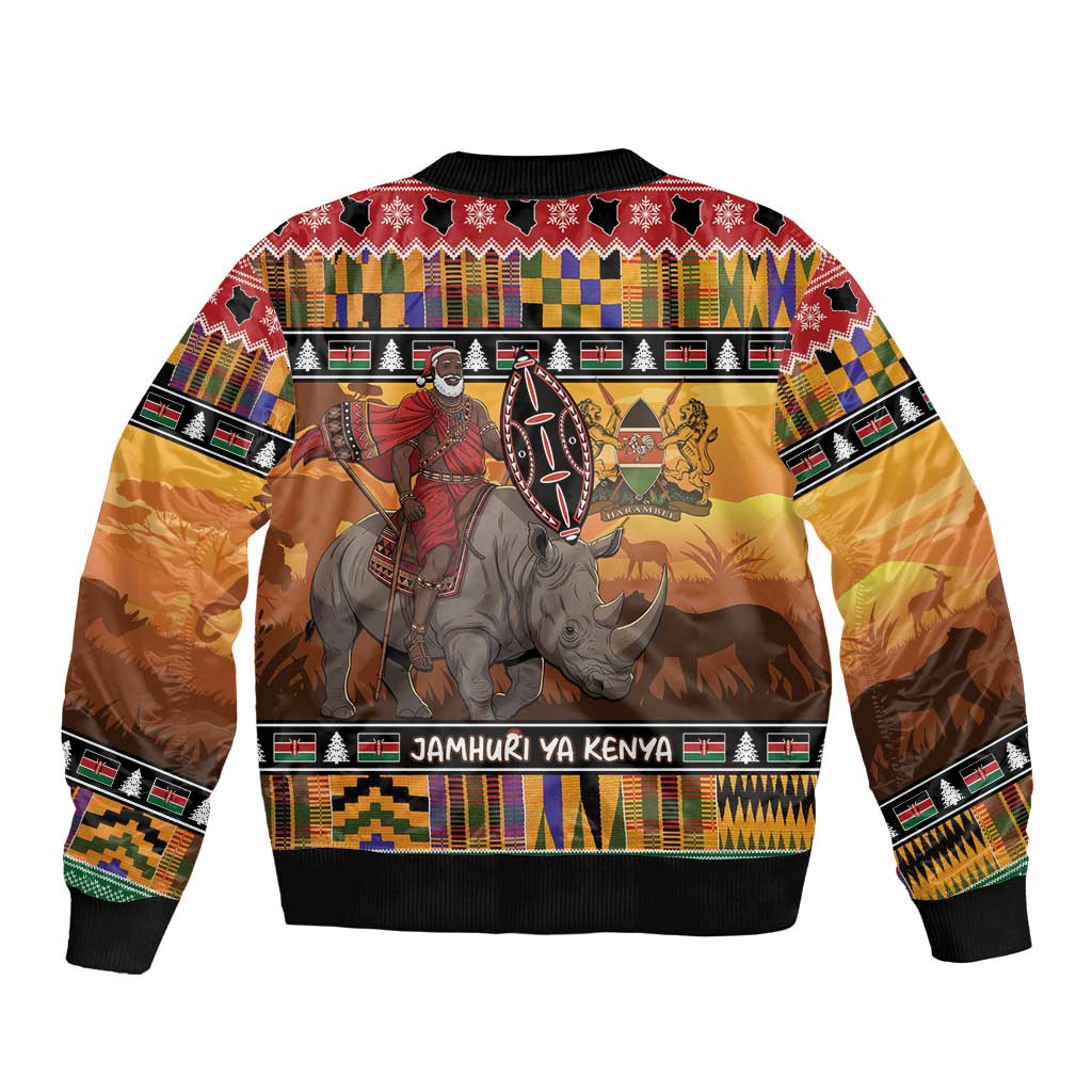 Kenya Safari Christmas Bomber Jacket Black Santa Riding Rhinoceros - Heri ya Krismasi - Wonder Print Shop